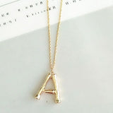 2cm Small Gold Hammered Metal Bamboo 26 Letter Alphabet A-Z Minimalist Initial Pendant Necklace Fashion Twist Chain Neck Jewelry