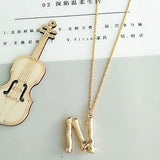 2cm Small Gold Hammered Metal Bamboo 26 Letter Alphabet A-Z Minimalist Initial Pendant Necklace Fashion Twist Chain Neck Jewelry