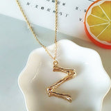 2cm Small Gold Hammered Metal Bamboo 26 Letter Alphabet A-Z Minimalist Initial Pendant Necklace Fashion Twist Chain Neck Jewelry