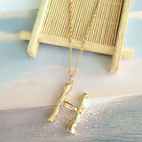 2cm Small Gold Hammered Metal Bamboo 26 Letter Alphabet A-Z Minimalist Initial Pendant Necklace Fashion Twist Chain Neck Jewelry