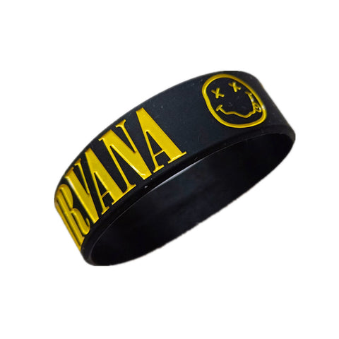 2mm Width Black Silicone Bracelets Nirvana Bangles Men Rock Music Band Silicone Hip Hop Wristbands Customized Rubber Bracelet