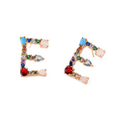 2pcs CZ stud earring rainbow gold heart letter earrings for women Korean earrings zirconia crystal  charm jewelry gift