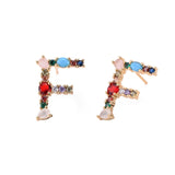 2pcs CZ stud earring rainbow gold heart letter earrings for women Korean earrings zirconia crystal  charm jewelry gift