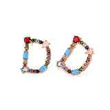 2pcs CZ stud earring rainbow gold heart letter earrings for women Korean earrings zirconia crystal  charm jewelry gift