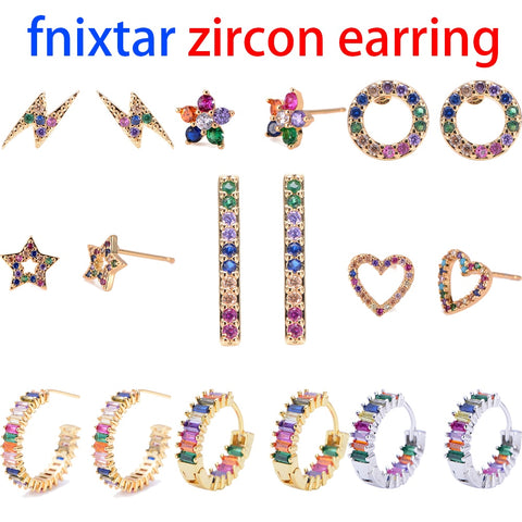 2pcs CZ stud earring rainbow gold heart letter earrings for women Korean earrings zirconia crystal  charm jewelry gift