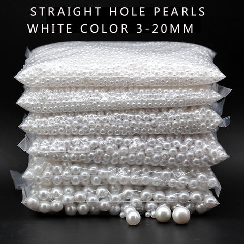 3-20mm Acrylic Round white Pearl charm spacer Loose Beads Jewelry Making craft Grament clothes headwear shoes bag hat Decoration