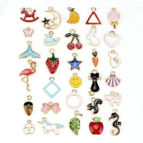 30PCS/set Animals Fruit Cat  Leaf Mixed Enamel Beads Pendants Charms Craft DIY Jewelry Findings