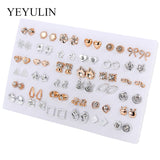 36pairs Fashion Silver Gold Color Plastic Stud Earings Sets For Women Girls Cute Mini Heart Star Crystal Swan Shape Ears Jewelry