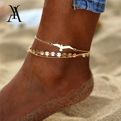 3PCS/Lot Bohemian Eagle Sequins Anklets For Women Fashion Gold Color Bracelet Anklet on the Leg Beach Foot Accessories Wholesale