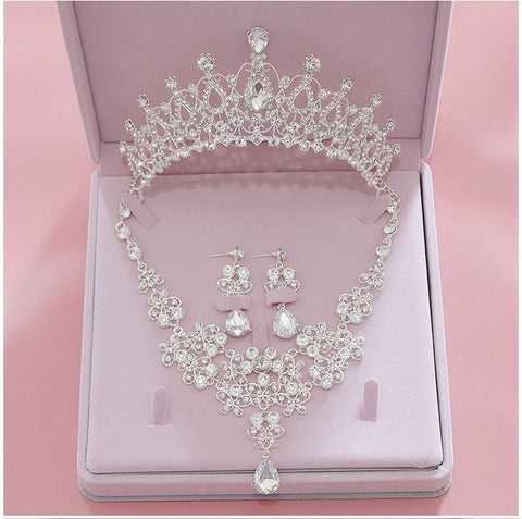3PCS Rhinestone Crystal Bridal Jewelry Sets Necklaces Earrings Tiaras Sets African Beads Jewelry Sets Wedding Engagement Jewelry