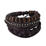 4-6PC Vintage Multilayer Leather Bracelet For Men Fashion Braided Handmade Rope Wrap Bead Charm Woven Bracelets Male Gift