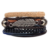 4-6PC Vintage Multilayer Leather Bracelet For Men Fashion Braided Handmade Rope Wrap Bead Charm Woven Bracelets Male Gift