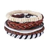 4-6PC Vintage Multilayer Leather Bracelet For Men Fashion Braided Handmade Rope Wrap Bead Charm Woven Bracelets Male Gift