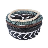 4-6PC Vintage Multilayer Leather Bracelet For Men Fashion Braided Handmade Rope Wrap Bead Charm Woven Bracelets Male Gift