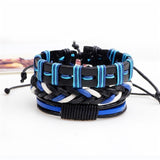 4-6PC Vintage Multilayer Leather Bracelet For Men Fashion Braided Handmade Rope Wrap Bead Charm Woven Bracelets Male Gift