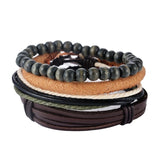 4-6PC Vintage Multilayer Leather Bracelet For Men Fashion Braided Handmade Rope Wrap Bead Charm Woven Bracelets Male Gift