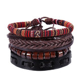 4-6PC Vintage Multilayer Leather Bracelet For Men Fashion Braided Handmade Rope Wrap Bead Charm Woven Bracelets Male Gift