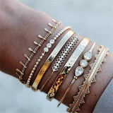 4 Pcs/set Women's Fashion Crystal Leaves Geometric Chain Gold Bracelet Set Bohemian KISS WIFE Vintage Jewelry Wholesale