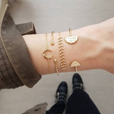 4 Pcs/set Women's Fashion Crystal Leaves Geometric Chain Gold Bracelet Set Bohemian KISS WIFE Vintage Jewelry Wholesale