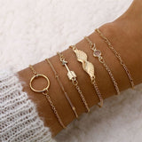 4 Pcs/set Women's Fashion Crystal Leaves Geometric Chain Gold Bracelet Set Bohemian KISS WIFE Vintage Jewelry Wholesale