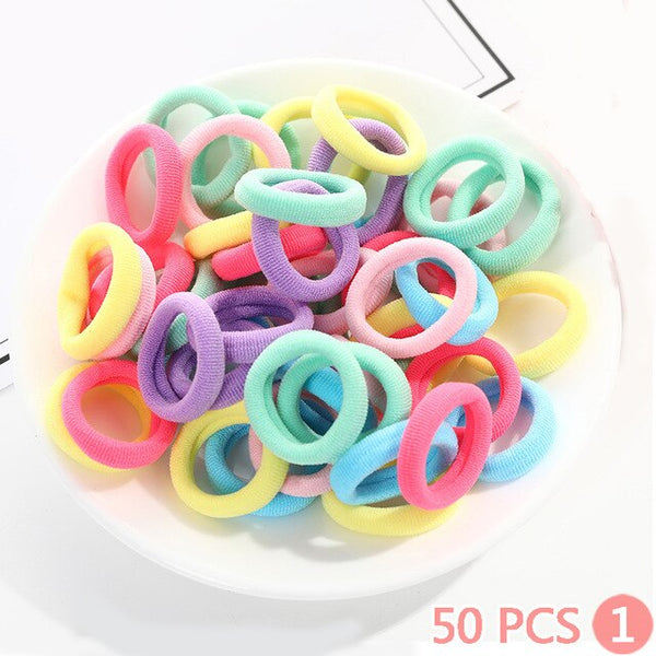 50Pcs/lot Women Hair Jewelry Children's Candy Color Elastic Hair Ring Hair Band Cute Hair Accessories Hair Rope Headpiece Gifts