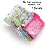 50pcs 7x9 9x12 10x15 13x18cm Organza Bags Drawable Wedding Party Decoration Gift Bags Pouches Jewelry Packaging Bags 22 Colors