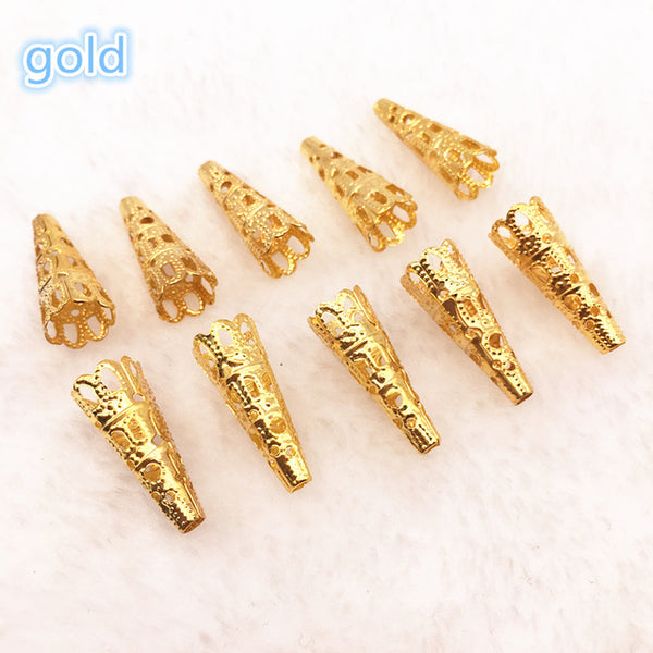 50pcs / lot 23 x7mm Alloy Caps Bead Hollow Out Flower Bugle Filigree Bead End Cap Cone Jewelry Making Components finder