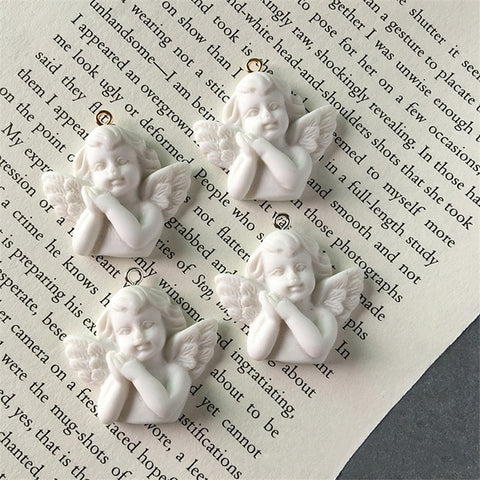 5pcs White Wing Angel 3D Resin Charms For Jewelry Findings Cute Girl Necklace Pendant Eardrop Earrings Accessory F348