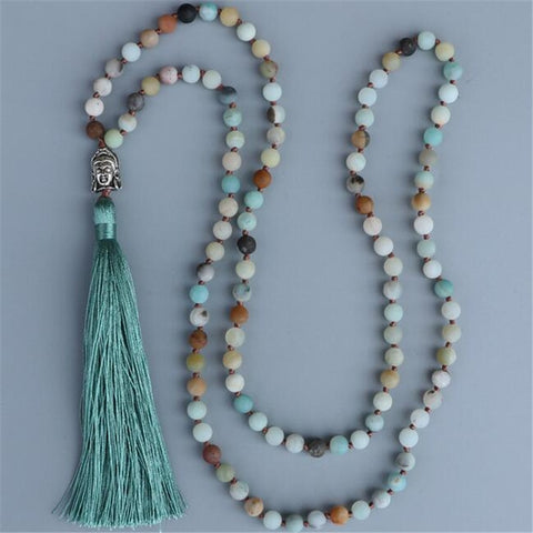 6mm Natural Amazonite 108 Beads Tassels knot Necklace pray Wrist fengshui Hot classic spirituality Buddhism Handmade Chakas Ruyi