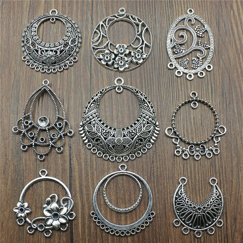 6pcs/lot Antique Silver Color Earring Connector Charms For Jewelry Making Charms Earring Connector Jewelry Findings Diy