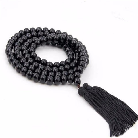 8MM Natural Black Onyx 108 Tassels Necklace Hot Buddhism MONK fengshui classic Lucky elegant Healing Ruyi Unisex spirituality
