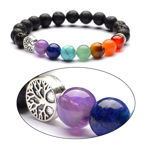 8mm Lava Stone tree of life 7 Chakra  Healing Balance Beads Reiki Buddha Prayer  Essential Oil Diffuser Bracelet Jewelry