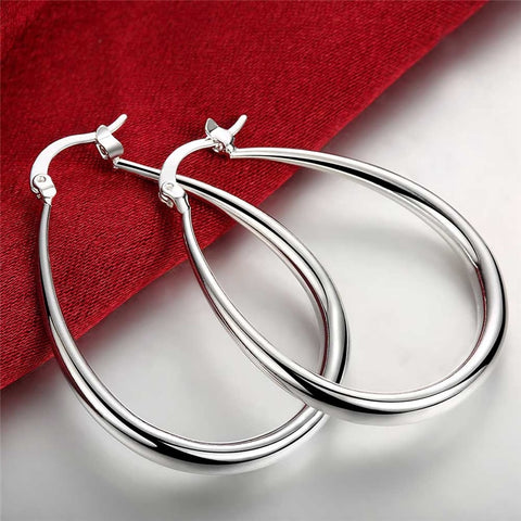 925 Silver Color Jewelry Smooth Circle 925 Silver Hoop Earrings For Women Best Gift Wholesale High Quality Jewelry
