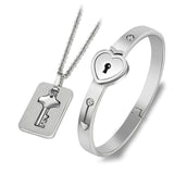 A Couple Lovers Jewelry Love Heart Lock Bracelet Stainless Steel Bracelets Bangles Key Pendant Necklace Jewelry Dropshipping