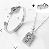 A Couple Lovers Jewelry Love Heart Lock Bracelet Stainless Steel Bracelets Bangles Key Pendant Necklace Jewelry Dropshipping