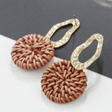 AENSOA Multiple 2019 Korea Handmade Bamboo Braid Pendent Drop Earrings New Fashion Rattan Vine Knit Long Earrings For Women Girl