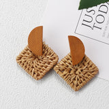 AENSOA Multiple 27 Style Korea Handmade Wooden Straw Weave Rattan Vine Braid Drop Earrings New Fashion Geometric Long Earrings