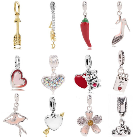 AIFEILI Pendant Series Suitable For Pandora Womens Bracelet Jewelry European Charm Beads Personality Flower Arrow Princess Gift