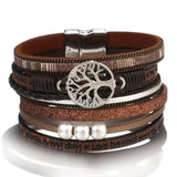 ALLYES Leather Bracelets for Women 2019 Fashion Tree of Life Ladies Bohemian Multilayer Wide Wrap Bracelet Female Jewelry