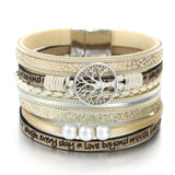 ALLYES Leather Bracelets for Women 2019 Fashion Tree of Life Ladies Bohemian Multilayer Wide Wrap Bracelet Female Jewelry