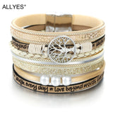 ALLYES Leather Bracelets for Women 2019 Fashion Tree of Life Ladies Bohemian Multilayer Wide Wrap Bracelet Female Jewelry