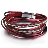 ALLYES Multilayer Leather Bracelets for Women Femme 6 Colors Magnet Clasp Crystal Bohemian Double Wrap Bracelet Jewelry