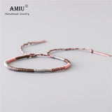 AMIU Handmade Waterproof Woven Wax Thread Wrap Bracelet Simple Rope Knot Bracelet Friendship Bracelet for Men and Women