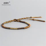 AMIU Handmade Waterproof Woven Wax Thread Wrap Bracelet Simple Rope Knot Bracelet Friendship Bracelet for Men and Women