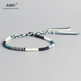 AMIU Handmade Waterproof Woven Wax Thread Wrap Bracelet Simple Rope Knot Bracelet Friendship Bracelet for Men and Women