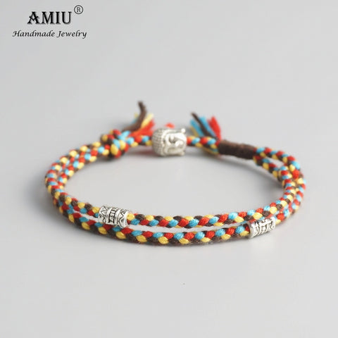 AMIU Tibetan Buddhist Lucky Woven Amulet Tibetan Cord Bracelets & Bangles For Women Men Handmade Rope Buddha Anklet Bracelet