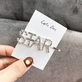 AOMU Fashion Luxury Crystal Rhinestones Hair Clips for Girls Leopard Acrylic Letters Hairpin Women Hair Accessories Hair Jewelry