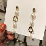 AOMU Korea Design Metal Gold Geometric Irregular Circle Square Natural Freshwater Pearl Stud Earrings for Women Girl Gift