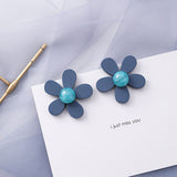 AOMU Trend Korean Blue Geometric Acrylic Irregular Hollow Circle Square Dangle Earrings for Women Metal Bump Party Beach Jewelry
