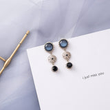 AOMU Trend Korean Blue Geometric Acrylic Irregular Hollow Circle Square Dangle Earrings for Women Metal Bump Party Beach Jewelry